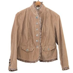 J. Jill Womens Tan Neutral Corduroy Jacket XSP Ruffle Victorian‎ Military Boho